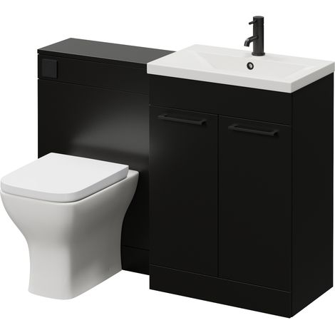 Napoli 390 Cento Matt Black 1200mm 2 Door Vanity Unit Toilet Suite with Glide Basin - 1200mm - Matt Black 160mm HandleWith Kingston Toilet Pan and Seat