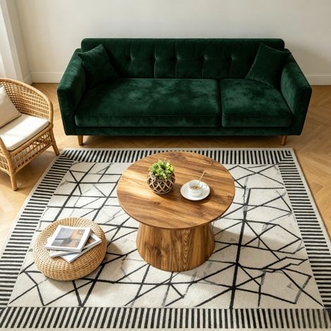 Table basse ronde en bois naturel (MDF) – 60 cm de diamètre, 35 cm de hauteur. Revêtement décoratif bois haut de gamme – table d’appoint pour salon, petite table pour balcon et autres usages. (1/5)