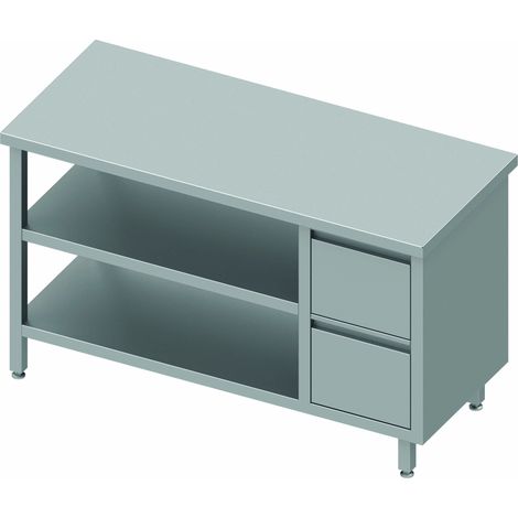 Table Inox Sans Dosseret - Tiroir & 2 Etagères à Gauche - Gamme 800 - Stalgast