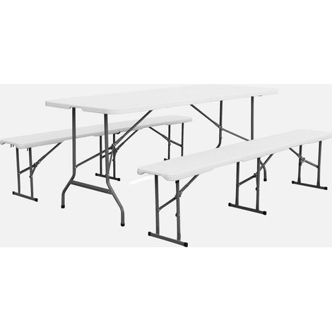 Set tavolo pieghevole per eventi con 2 panche in plastica (1/5)