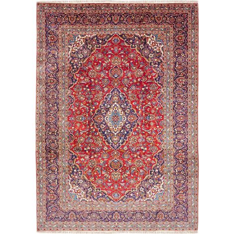 Tapis d'orient, 248 x 350 cm, motif oriental, rouge, beige et bleu, en laine, noué à la main, fabriqué en Iran (1/5)