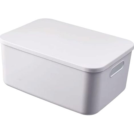 Stapelbare Aufbewahrungsbox aus Kunststoff, 1 Stück, multifunktionale Aufbewahrungsbox mit Deckel, Aufbewahrungsbox mit Griff, weiß, leicht