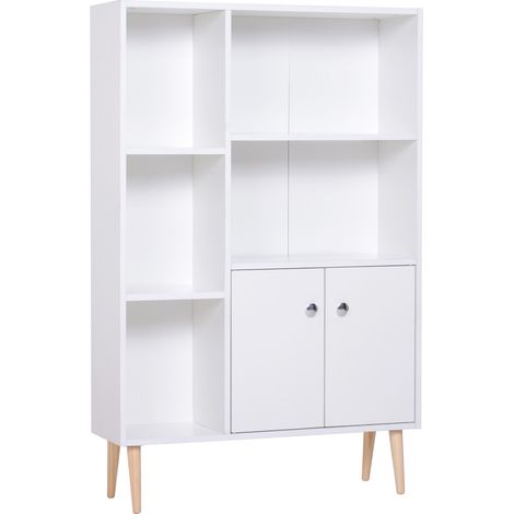 Bibliothèque scandinave JANIS blanche et bois (1/5)