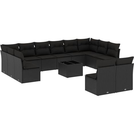 Maison Exclusive - Set Divani da Giardino 13pz con Cuscini Nero in Polyrattan (1/5)