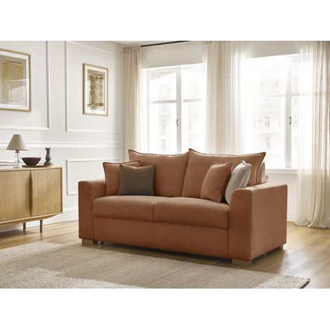 BOBOCHIC - Canapé droit convertible ouverture express AUGUSTIN tissu texturé 160x200 Orange (1/5)