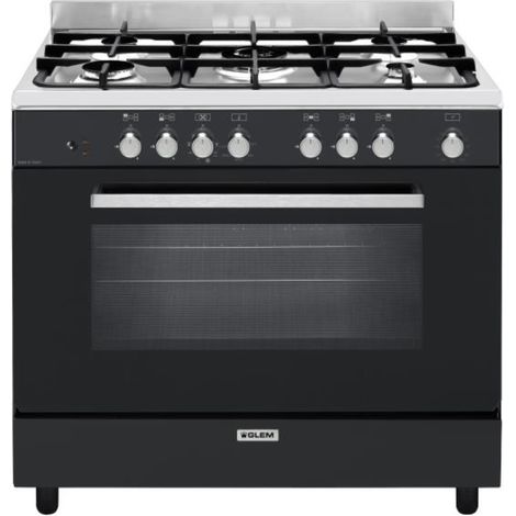 Glemgas – Cuisinière mixte 5 feux gaz – Four électrique multifonction 104L – Nettoyage catalytique – Chaleur tournante – GE960CVBK2