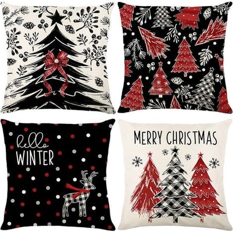 Ensemble de quatre taies d'oreiller de Noël, coussins de lit et de canapé, 45 x 45 cm (1/3)