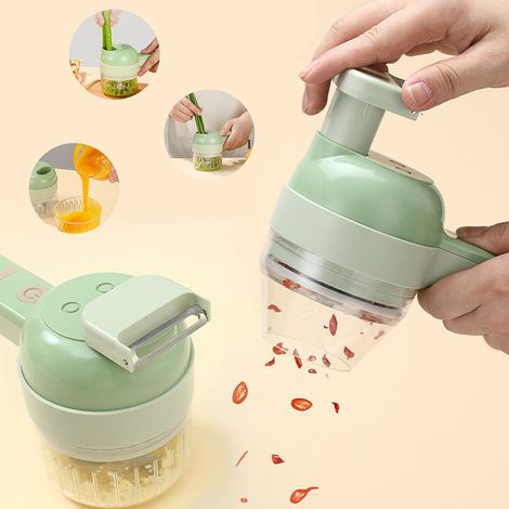 Ensemble de 4 en 1 comprenant un coupe-légumes électrique portatif, un mini presse-ail électrique sans fil, un mixeur auxiliaire et un robot culinaire. (1/5)