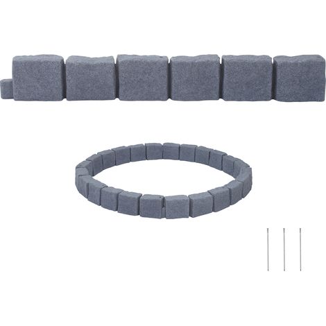 Mophorn Bordure de jardin imitation pierre 1,19 m. Fabriquée en plastique PE avec un design aspect pierre, elle comprend 6 briques par section (1190x155x100 mm) et 3 piquets. Couleur gris grès (1/5)