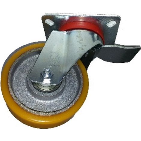 AVO 37BIS RUOTA CON RIVESTIMENTO IN POLIURETANO 100X30 SUPPORTO GIREVOLE E FRENO (1/2)