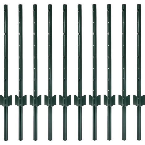 Metal Fence Posts 3Ft 10Pc Set U Shape Powder Coated for Garden Boundary Green (1/5)