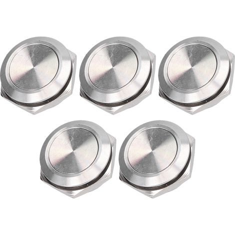 Lot de 5 interrupteurs à bouton plat en acier inoxydable étanches avec bornes à vis, accessoires électriques 0-220V 19mm (1/5)