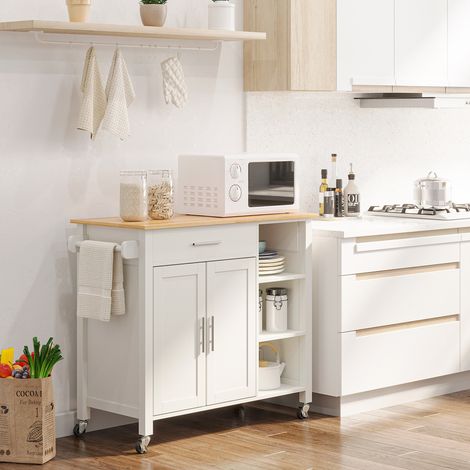 Isla de Cocina con Ruedas Mueble Auxiliar de Cocina con Cajón Estantes y Barra Lateral 107,5x48x89 cm Blanco (1/5)