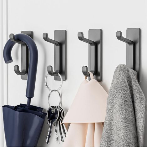 Klebehaken Handtuchhaken Duschhaken Metall nichtrostend Grau 4 Stück (1/5)