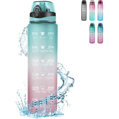 Bouteille d'eau 1L sans BPA Tritan gourde sport motivante avec paille étanche non toxique pour salle de sport, extérieur, vélo, école et bureau (1/5)