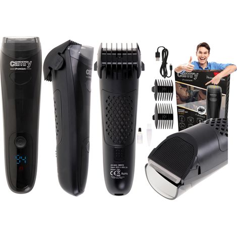 Recortadora barba inalámbrica USB LCD 60 min aspiración 2 accesorios (1/5)