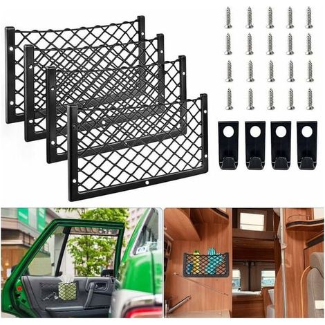 Set mit 4 Gepäcknetzen, 36 x 18 cm, Auto-Aufbewahrungsnetz mit Haken und Schrauben, universelles Gepäcknetz für Wohnwagen und Boote (1/5)