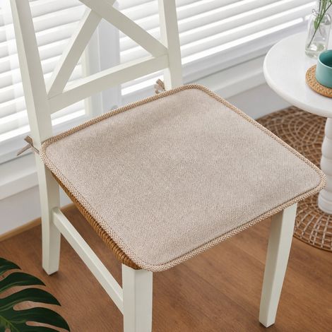 Coussin de Chaise Coton Lin 45 x 45 cm Beige avec Lien - Coussin Forme Fer a Cheval 4 Saisons (1/5)
