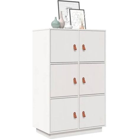 Highboard Weiß 67x40x108,5 cm Massivholz Kiefer