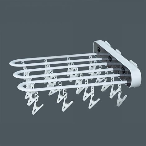 Séchoir à Linge Murale en ABS Pliable, Gain de Place avec Pinces et Gouttière, Noir Durable (1/5)