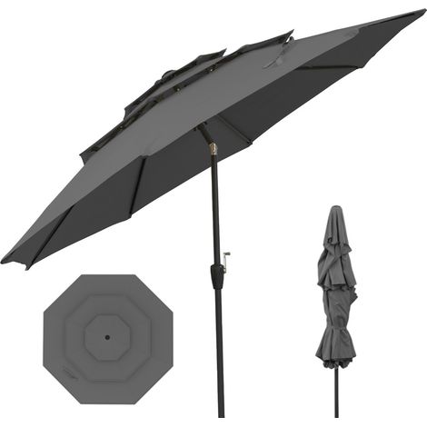 Ombrellone da mercato con inclinazione a pulsante da tavolo per giardino, Ombrellone da patio 300 cm Grigio (1/3)