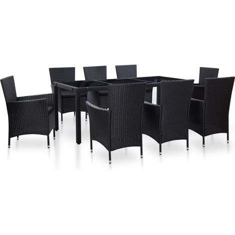 9-tlg. Garten-Essgruppe Poly Rattan Schwarz