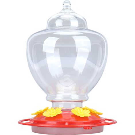 Mangeoire à oiseaux suspendue d'extérieur avec réservoir à large ouverture et base amovible pour jardin, terrasse ou balcon. Transparente. (1/5)
