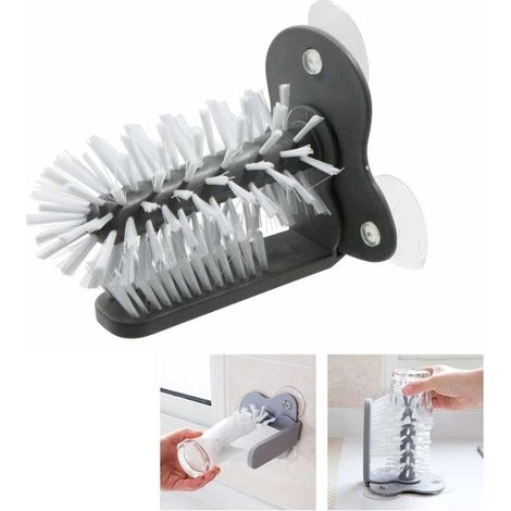 ALLIANDISBrosse Bouteilles Nettoyage Verre Brosses - 1pcs Ventouse Murale Lavage Pot Rotative avec Double Face Goupillon Bouteille Base D'aspiration Puissante pour Outils Maison D'évier (1/4)