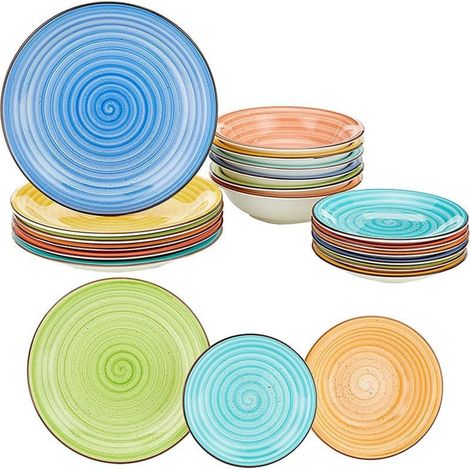 Ensemble d'assiettes colorées 27,3x3,2 cm, 21,2x5,7 cm, 19,3x2,5 cm.