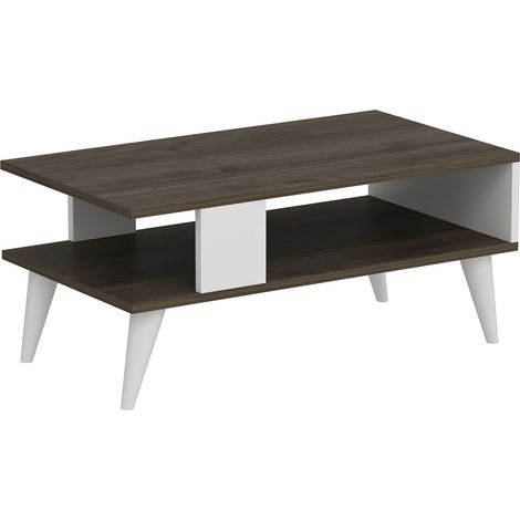 Tavolino con vano portaoggetti 40 x 90 x 45 cm effetto noce/bianco 030008464