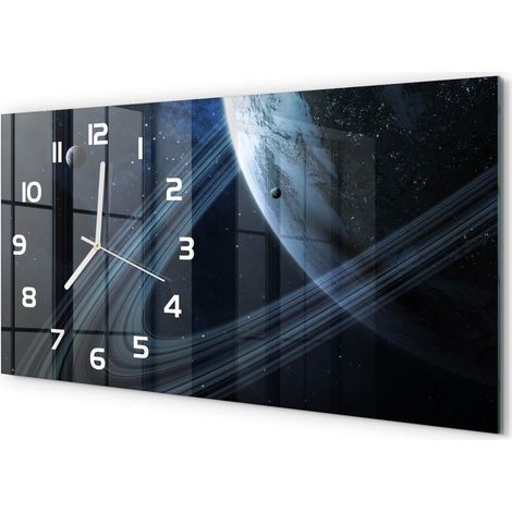 Grande Horloge Murale 60x30 cm Design Panoramique Verre Silencieux pour Salon Planète (1/5)