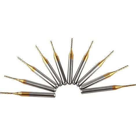 10Pcs Fraise Carbure 1mm, Recouverte de Titane, Fraise Droite CNC, pour le Fraisage des Trous, des Fentes et des Bords sur les Plaques (1/5)