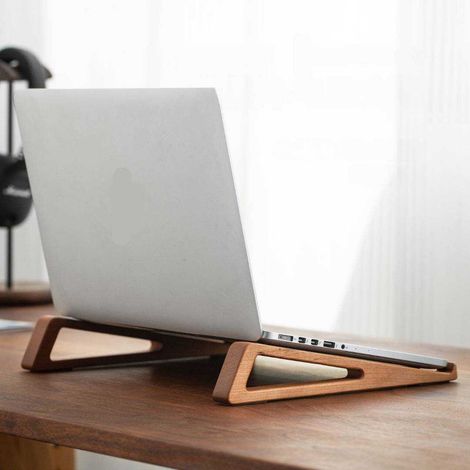 Support portable pour ordinateur portable en bambou et bois, support portable en bois pour tablette/ordinateur portable avec étui de transport, support de voyage compact pour ordinateur portable (1/3)