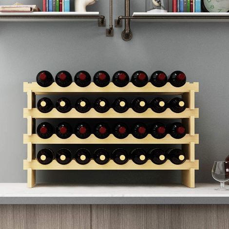 Soges Weinregal aus Holz, freistehender Weinhalter, Ausstellungsregale, 32 Flaschen, stapelbar, Kapazität für die Küche zu Hause, BY-WS4832M-DE (1/5)