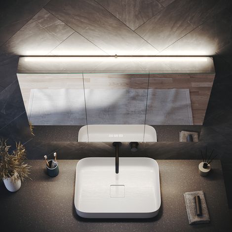 ELEGANT LED Illuminated Bathroom Mirror Cabinet Smart with Shaver Scocket Demester Pad 3 Lighting Modes Adjustable Glass Shelves 3 Door Storage 1000 x 600 x 130mm
