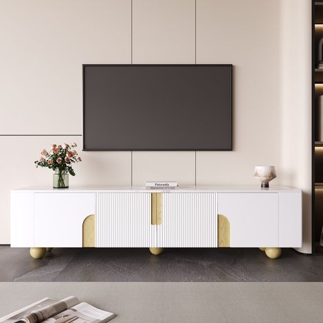TV Möbel Schrank 180 cm Aufbewahrung Weiß Holz OKMYHOME (1/5)
