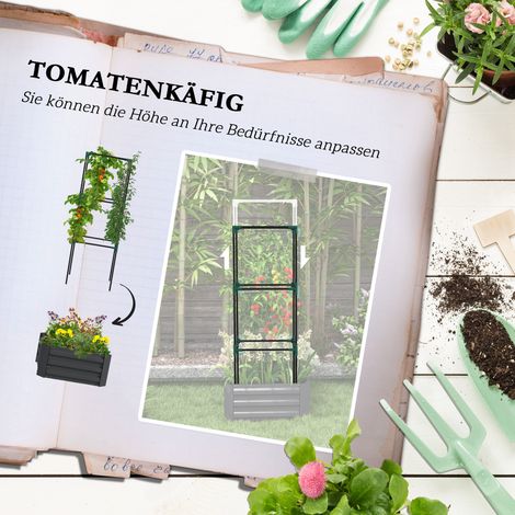 Jardinière surélevée avec treillis pour plantes grimpantes, bac à fleurs extérieur, fond ouvert, résistant aux intempéries, 61x61x140 cm, gris anthracite (1/4)
