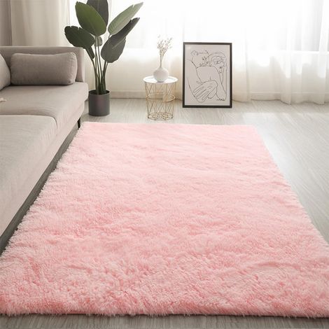 Tapis Salon Shaggy Longs Super Doux - Shaggy Tapis Moelleux Dessous Antidérapant - Tapis Chambre Lavable Moderne à Poils Longs 50x78 cm, Rose Bébé (1/5)