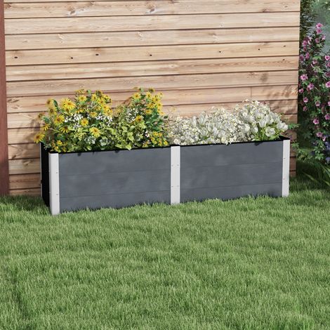 Jardinière surélevée fond ouvert grise 200x50x56 cm bac fleurs potager herbes aromatiques