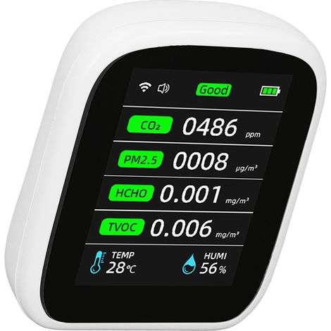 Capteur de qualité d'air portable WiFi, mesure précise PM2,5 CO2 TVOC HCHO humidité température, moniteur intérieur pour maison école hôtel voiture (1/5)