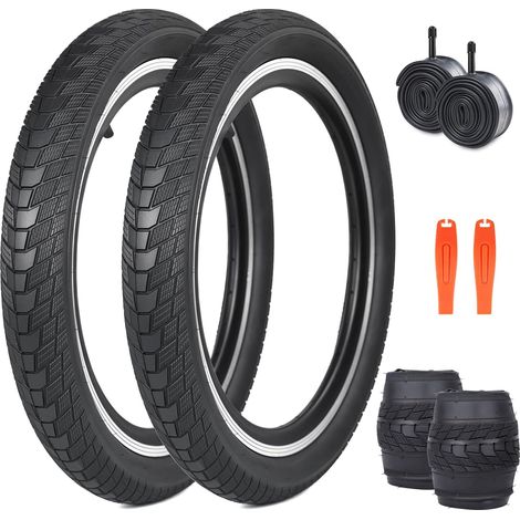 Lot de 2 pneus pliables de 20 pouces 20 x 2,20 avec enveloppe 56-406 et 2 chambres à air de 20 pouces avec valve AV 35 mm pour vélo d'enfant, VTT, MX Freestyle, vélo pendulaire (1/5)