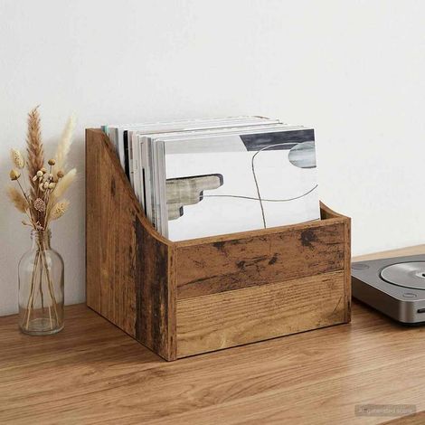 vidaXL Caja de discos LP Madera envejecida 37 x 33 x 32 cm (1/5)