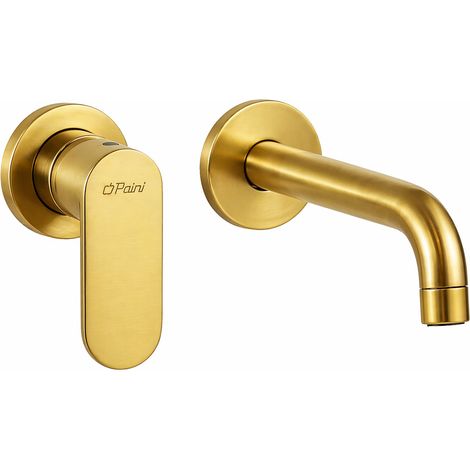 Waschtischmischer zur Wandmontage mit 199 mm langem Auslauf in gebürsteter Goldfarbe Paini Domus 18PJ208  Gebürstetes Gold