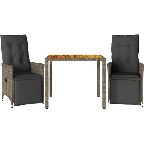 Ensemble de bistro de jardin 3 pcs,Salon de jardin coussins gris poly rotin CFW91632 (1/5)