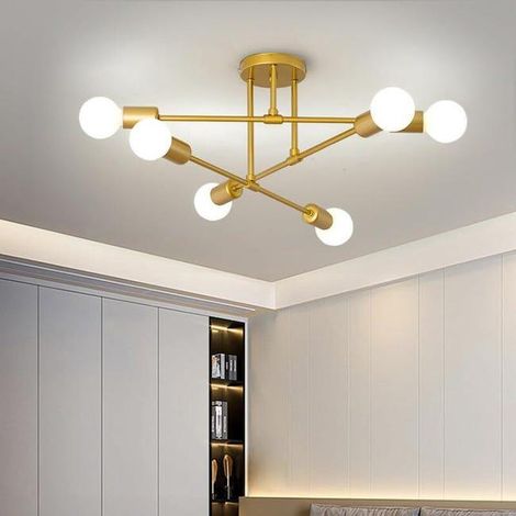 Lustre Plafonnier Industriel, 6 Lumières E27 Lampe de Plafond Retro Vintage en Metal, Retro Suspension Luminaire Doré (SKU produit : 98263391 SKU Offre : 251023XDD02) (1/5)
