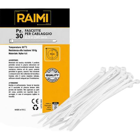 EcoPrice Fascette Cablaggio 2.5x200mm 30pz Bianco RM-FC2520B