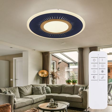 Deckenleuchte Wohnzimmerlampe Deckenlampe Esszimmerleuchte rund, Metall Acryl weiß blau, dimmbar Fernbedienung, 1x LED 40W 1300Lm 2700-6000K, D 37,2 cm