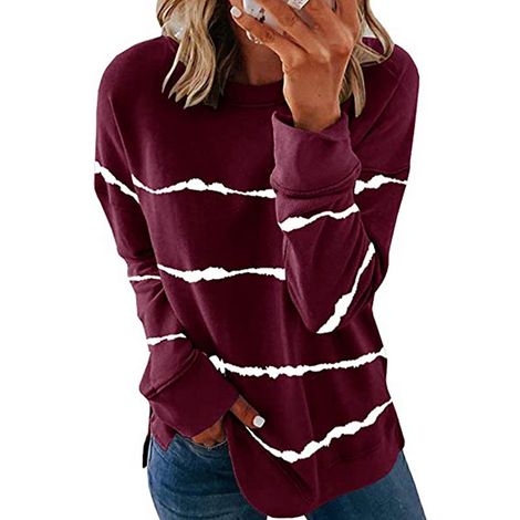 Hauts tendance pour femmes, T-shirt ample tie-dye à manches longues, tunique imprimée, taille S (1/5)