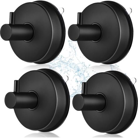 4 Stück Saugnapfhaken 304 Edelstahl Saugnapfhaken Saugnäpfe für Fenster, wasserdichte Saugnapfhaken Saugnapfhalter, Badetuchhaken ohne Bohren, Schwarz (1/5)