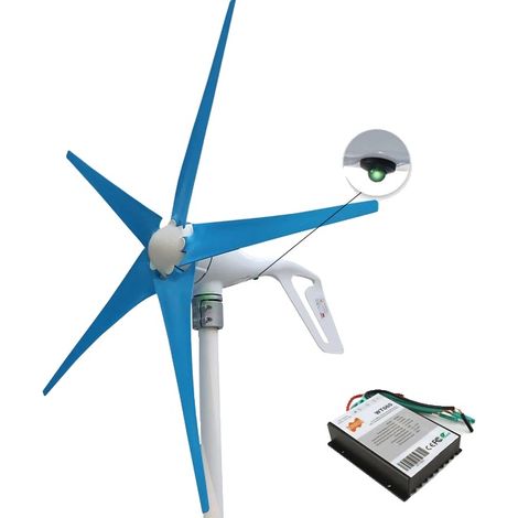 Éolienne, Conversion Énergétique Efficace, Faible Vitesse de Démarrage, 24V-c, 5 Lames Bleues, 400W-c (1/2)